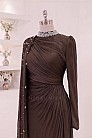 Asimetrik Drapeli Helen Abiye - Kahverengi - MN-5443