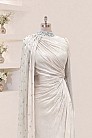 Asimetrik Drapeli Helen Abiye - Krem - MN-5448