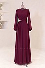 Drapeli Taş Detay Peri Abiye - Bordo - MN-5431