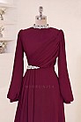 Drapeli Taş Detay Peri Abiye - Bordo - MN-5431