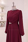 Drapeli Taş Detay Peri Abiye - Bordo - MN-5431