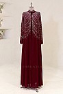 Taş Baskılı Şifon Detaylı Aşiyan Abiye - Bordo - MN-5436