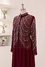Taş Baskılı Şifon Detaylı Aşiyan Abiye - Bordo - MN-5436