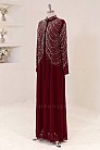 Taş Baskılı Şifon Detaylı Aşiyan Abiye - Bordo - MN-5436