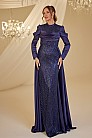 Boncuklu Saten Firdevs Abiye - Lacivert - MN-4908