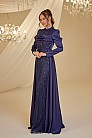 Boncuklu Saten Firdevs Abiye - Lacivert - MN-4908