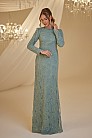 Çiçek Desen Rüya Abiye - Su Yeşili - MN-4910