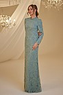 Çiçek Desen Rüya Abiye - Su Yeşili - MN-4910