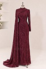 İnci Detay Dantel Nerissa Abiye - Bordo - MN-5966
