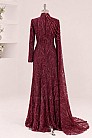 İnci Detay Dantel Nerissa Abiye - Bordo - MN-5966
