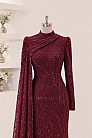 İnci Detay Dantel Nerissa Abiye - Bordo - MN-5966