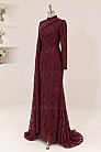 İnci Detay Dantel Nerissa Abiye - Bordo - MN-5966