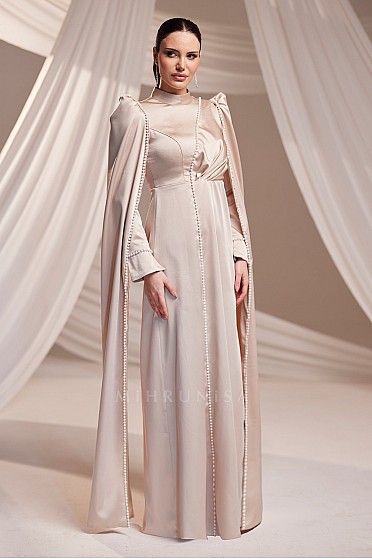 İnci Detay Pelerinli Beray Abiye - Bej