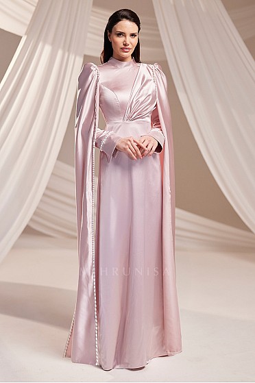 İnci Detay Pelerinli Beray Abiye - Pudra