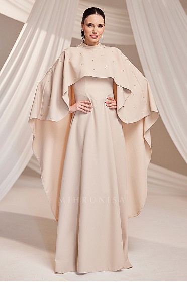 İncili Pelerin Detay Dreza Abiye - Bej