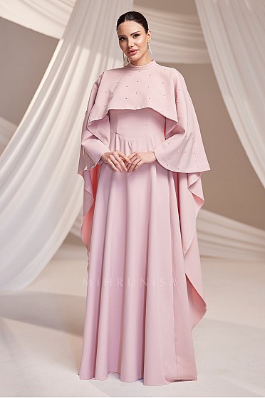 İncili Pelerin Detay Dreza Abiye - Pudra