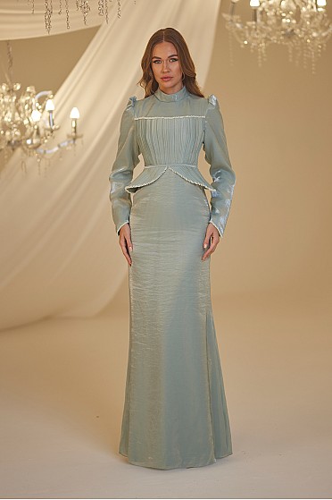 İncili Peplum Detay Efsun Abiye - Mint