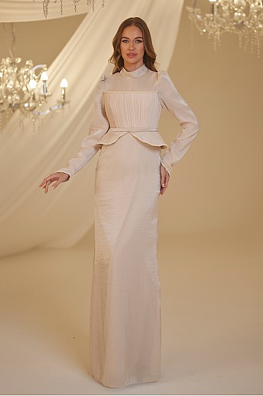 İncili Peplum Detay Efsun Abiye - Vizon