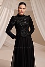 İşlemeli Üst Formlu Akıcı Etekli Juliet Abiye - Siyah - MN-5311