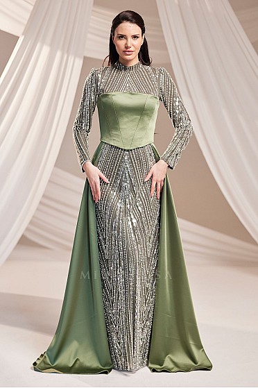 Korse Detaylı Işıltılı Asude Abiye - Haki