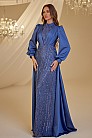 Kuyruklu Saten Kayra Abiye - İndigo - MN-4929