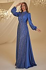 Kuyruklu Saten Kayra Abiye - İndigo - MN-4929
