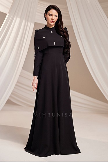 Minimal Pelerin Detaylı Alvin Abiye - Siyah