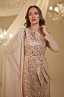 Omuzu Tül Detay Boncuklu Adel Abiye - Gold - MN-4897