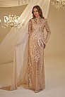 Omuzu Tül Detay Boncuklu Adel Abiye - Gold - MN-4897