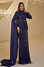Omuzu Tül Detay Boncuklu Adel Abiye - Lacivert - MN-4899
