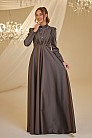 Önü Drape Saten Elif Abiye - Antrasit - MN-4905