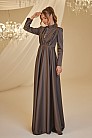 Önü Drape Saten Elif Abiye - Antrasit - MN-4905