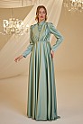 Önü Drape Saten Elif Abiye - Su Yeşili - MN-4904
