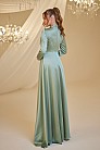 Önü Drape Saten Elif Abiye - Su Yeşili - MN-4904