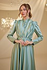 Önü Drape Saten Elif Abiye - Su Yeşili - MN-4904