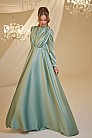 Önü Drape Saten Elif Abiye - Su Yeşili - MN-4904