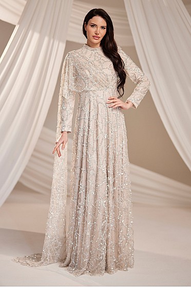 Pelerin Ve Drape Detay Alina Abiye - Taş