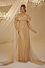 Pelerinli Çiçek Detay Hafsa Abiye - Gold - MN-4915