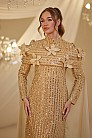 Pelerinli Çiçek Detay Hafsa Abiye - Gold - MN-4915