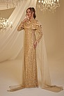 Pelerinli Çiçek Detay Hafsa Abiye - Gold - MN-4915