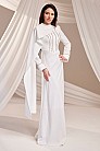Taş Zincir Detaylı Pelerinli Ayliz Abiye - Beyaz - MN-5239
