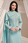 Taş Zincir Detaylı Pelerinli Ayliz Abiye - Mint - MN-5243