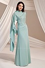 Taş Zincir Detaylı Pelerinli Ayliz Abiye - Mint - MN-5243