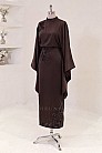 Çiçek Aplikeli Lavena Abiye - Kahve - MN-5406