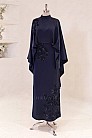 Çiçek Aplikeli Lavena Abiye - Lacivert - MN-5405