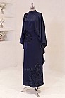 Çiçek Aplikeli Lavena Abiye - Lacivert - MN-5405