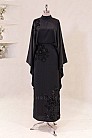 Çiçek Aplikeli Lavena Abiye - Siyah - MN-5403