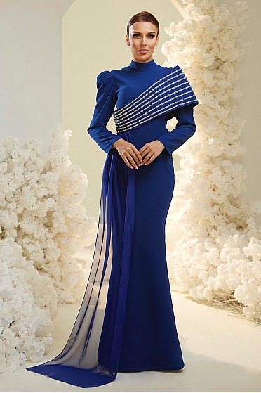 Asimetrik Şerit Detaylı Modern Karel Abiye  - Saks