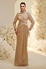 Beli Broş Detaylı Drapeli Şık Rua Abiye - Gold - MN-5167
