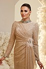 Beli Broş Detaylı Drapeli Şık Rua Abiye - Gold - MN-5167